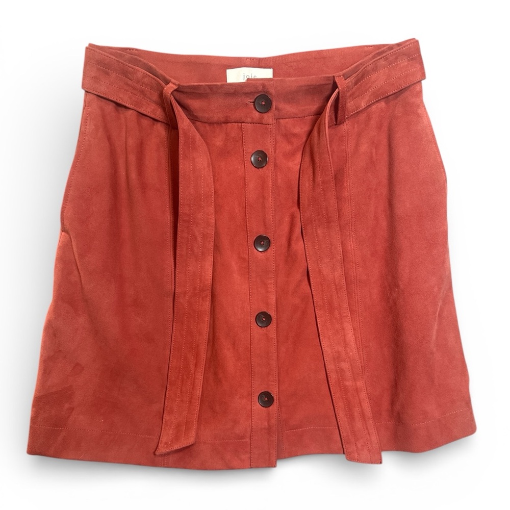 Joie Lamb Leather Button Front Mini Skirt Rust Red Size 10‎